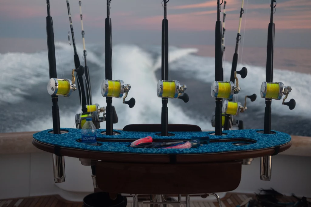 Offshore Rods Rigged Up With View of Sunset